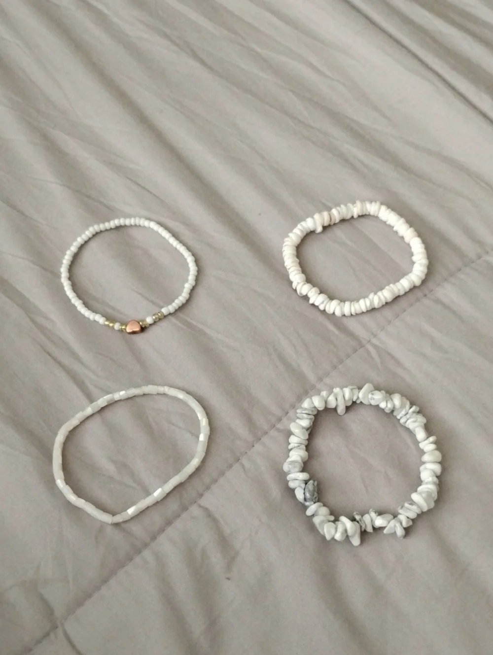 White Beaded Stretch Bracelets